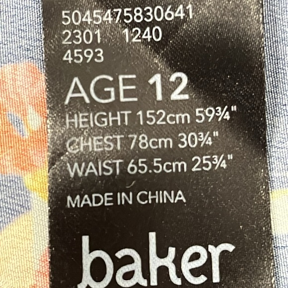 Baker by Ted Baker Short Sleeve Blouse Floral Navy Blue Back Zipper size 12 - Picture 10 of 11